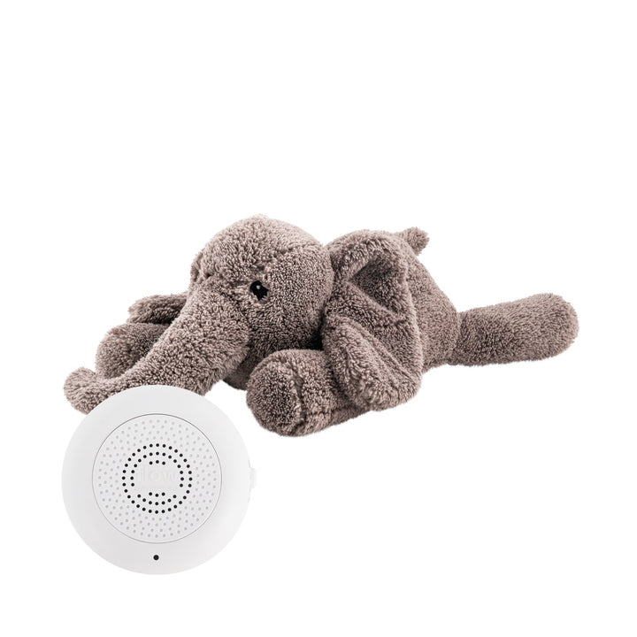 Zachte grijze olifant knuffel met hartslag- en white noise functie voor baby's
