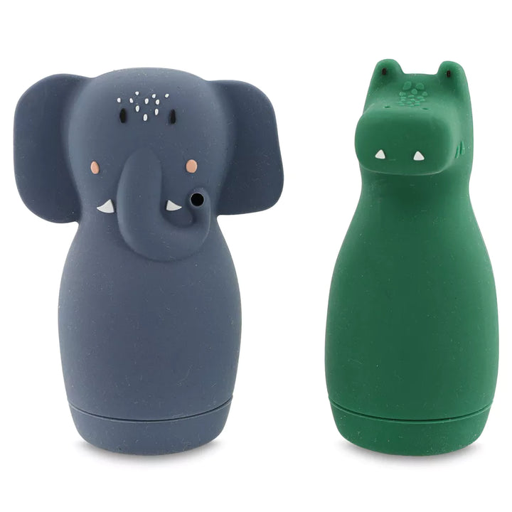 Trixie Squeezy Animals Mrs. Elephant en Mr. Crocodile, kleurrijk siliconen badspeelgoed dat water spuit