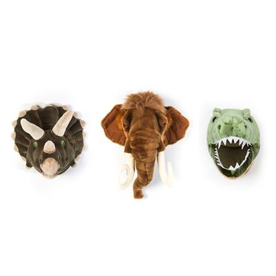 Wild & Soft Prehistoric Box 3-pack mini dierenhoofden, zachte pluche decoratie set in geschenkverpakking