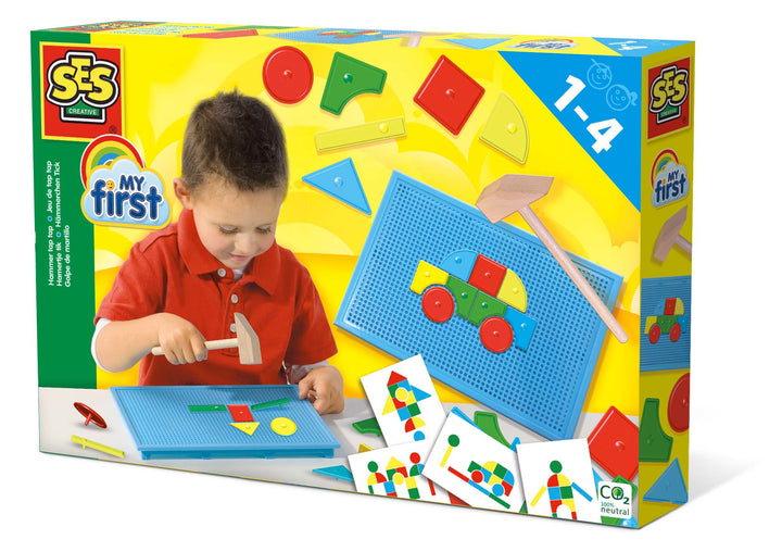 Ses Creative spel Mijn Eerste Hamertje Tik met houten hamer en kunststof vormpjes, geschikt voor kinderen vanaf 1 jaar.