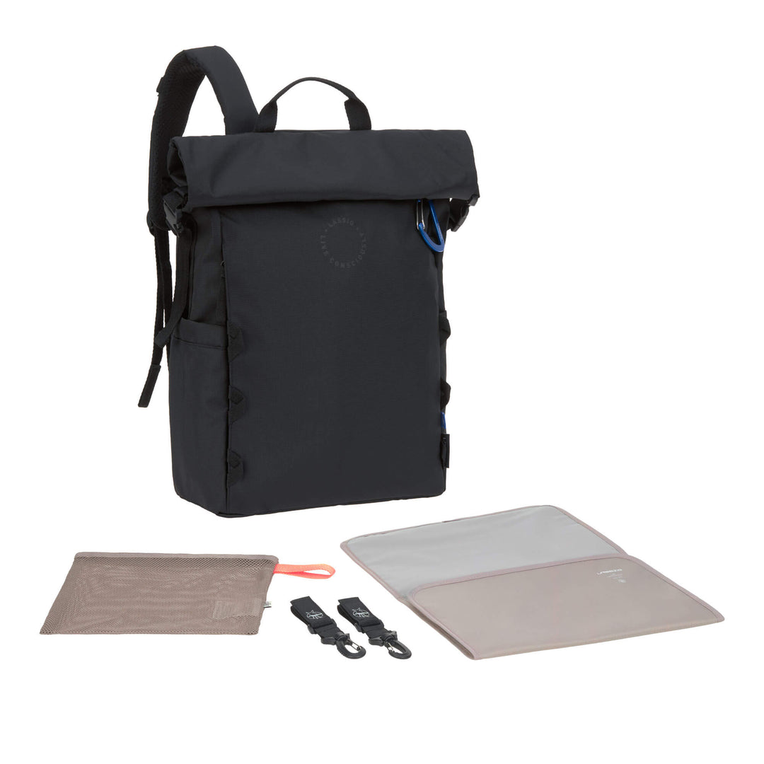 Zwarte Lässig Outdoor Rolltop rugzak met laptopvak en uitbreidbaar volume