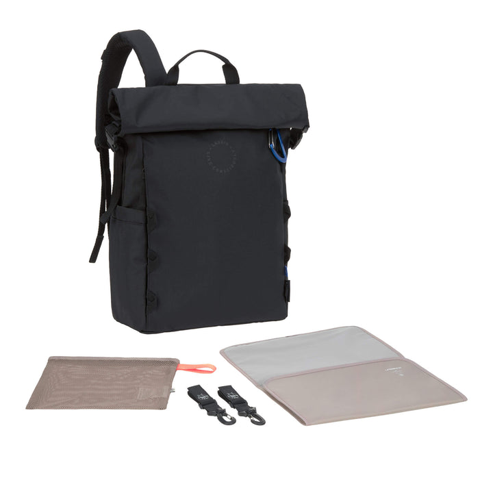 Zwarte Lässig Outdoor Rolltop rugzak met laptopvak en uitbreidbaar volume