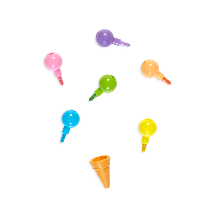 Ooly Stapelbare Mini Kleurpotloden met vanille geur gom, set van 6 voor gedetailleerd tekenplezier