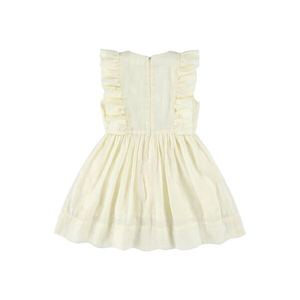 Romantische mouwloze jurk van Morley in creamkleur met ruffles aan de voorkant