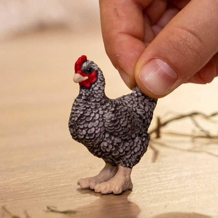 Schleich speelfiguur Plymouth Rock-Kip, zwart-wit, gedetailleerde veren