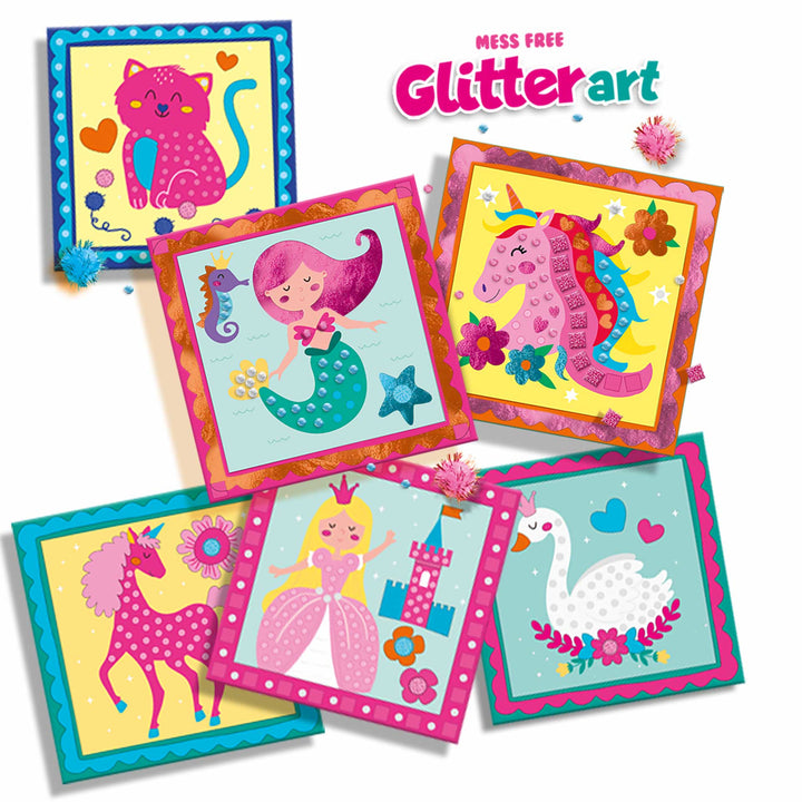 Ses Creative knutselset knoeivrije glitter kunst, glitterende stickers en pompons voor kinderen.