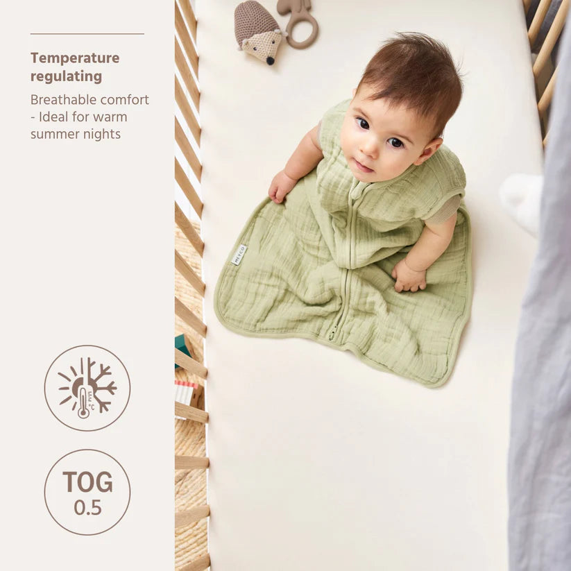 B-Boo - Slaapzak Hydrofiel Ongevoerd 110 cm | Soft Olive