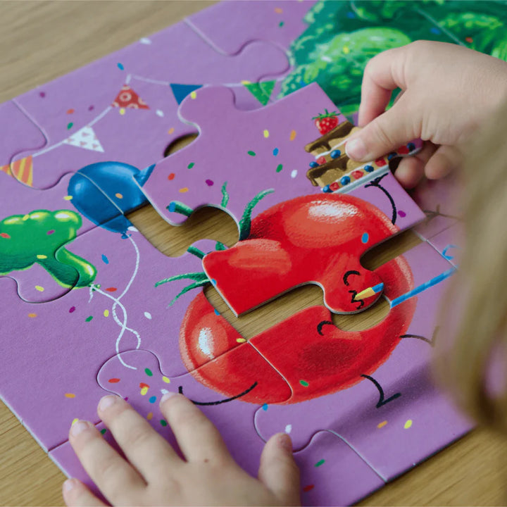 Puzzelboek Mijn Tomaatje van Hongry, omkeerbare puzzel met 12 stukken en een kleurrijk thema voor kinderen