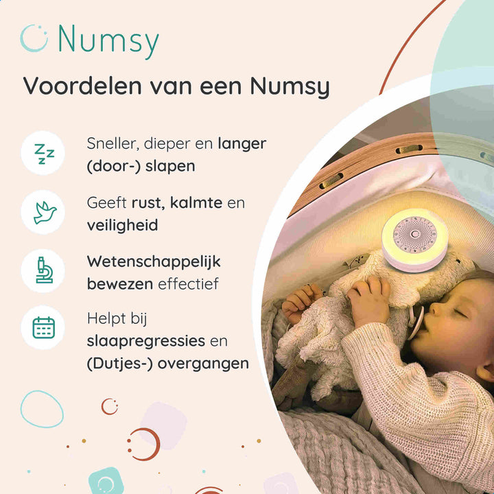 Numsy White Noise Mini met 27 geluiden en nachtlampje, inclusief USB-C kabel en ophangkoordje