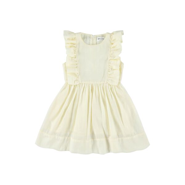 Romantische mouwloze jurk van Morley in creamkleur met ruffles aan de voorkant