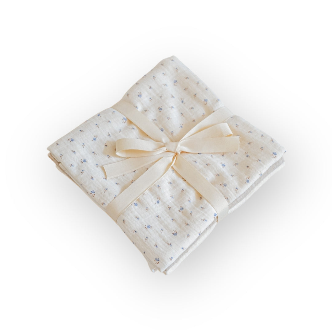Set van 3 Coco & Pine tetradoeken Ellis, ecru met paarse bloemen, 60x60 cm katoen