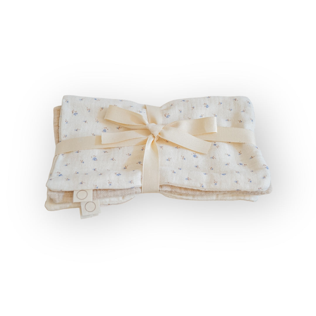 Set van 3 Coco & Pine washandjes Ellis, katoen in ecru met paarse bloemenprint