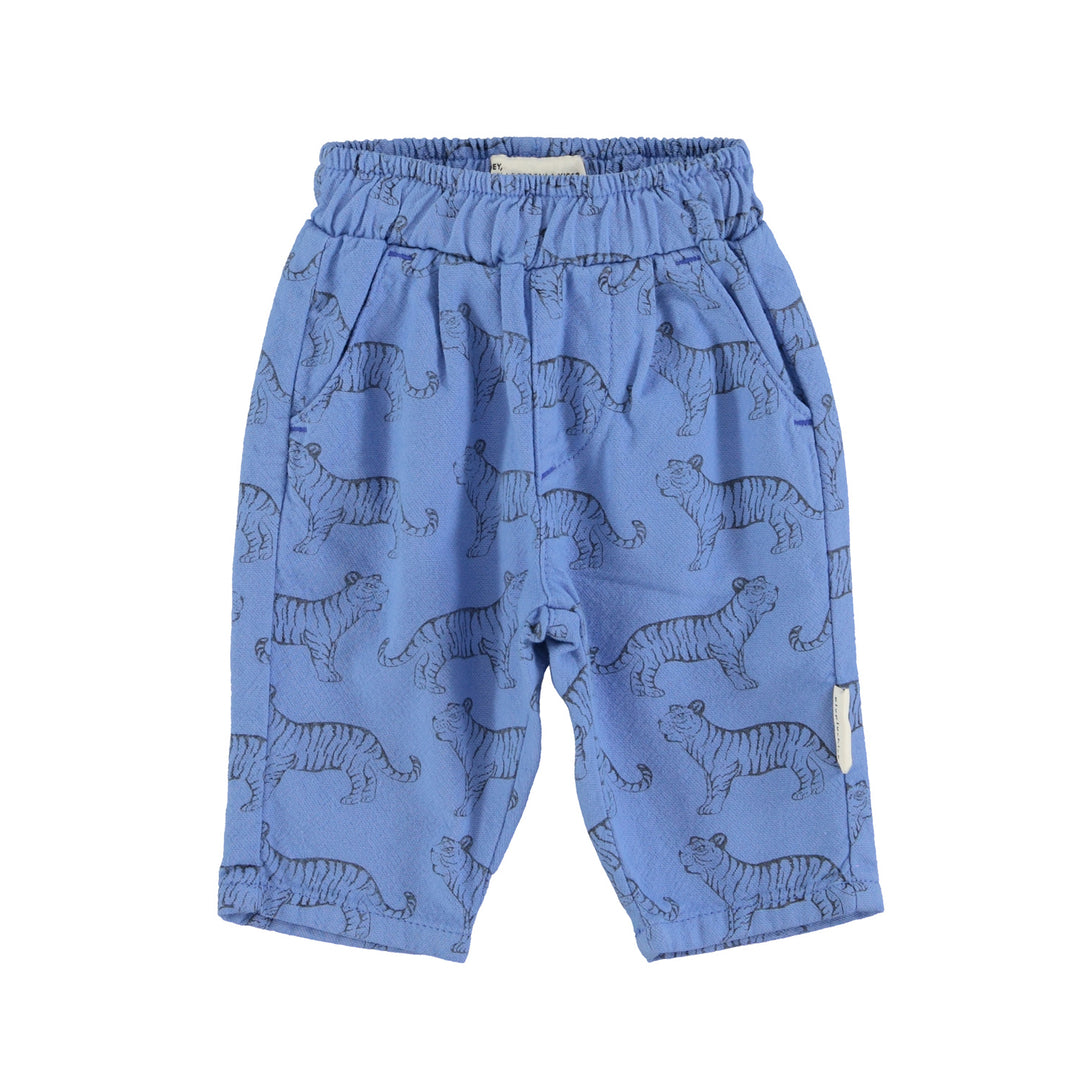 Blauwe babybroek van Piupiuchick met zwarte tijgerprint en elastische tailleband