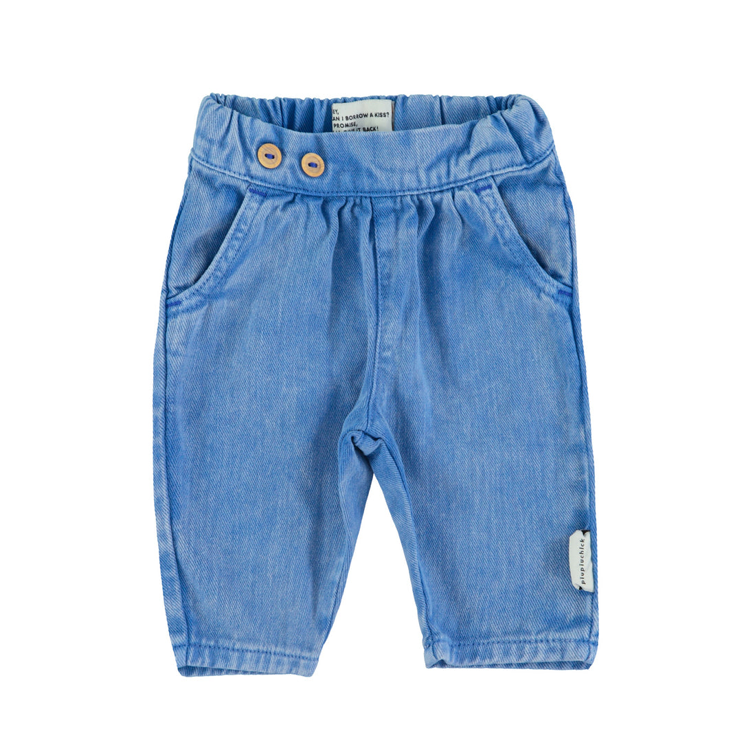 Donkerblauwe babybroek van Piupiuchick met houten knopen en elastische tailleband