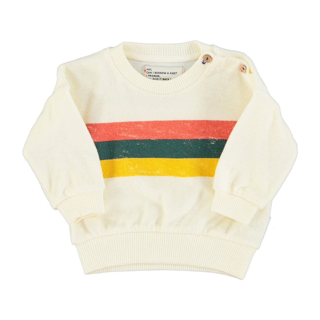 Ecru baby sweater van Piupiuchick met gestreepte mouwen en ster op de achterkant