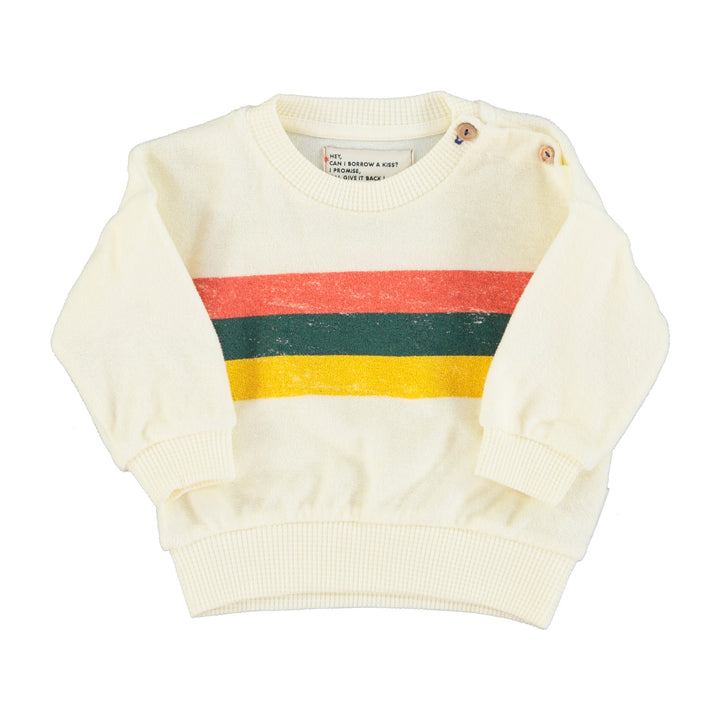 Ecru baby sweater van Piupiuchick met gestreepte mouwen en ster op de achterkant