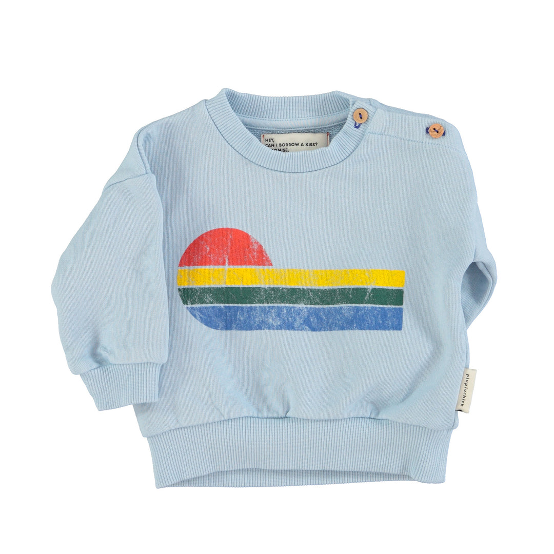 Lichtblauwe baby sweater van Piupiuchick met wave-print en Eighties opdruk