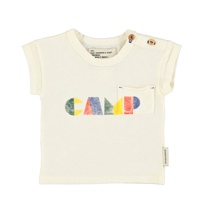 Ecru baby T-shirt van Piupiuchick met camp-print en borstzakje