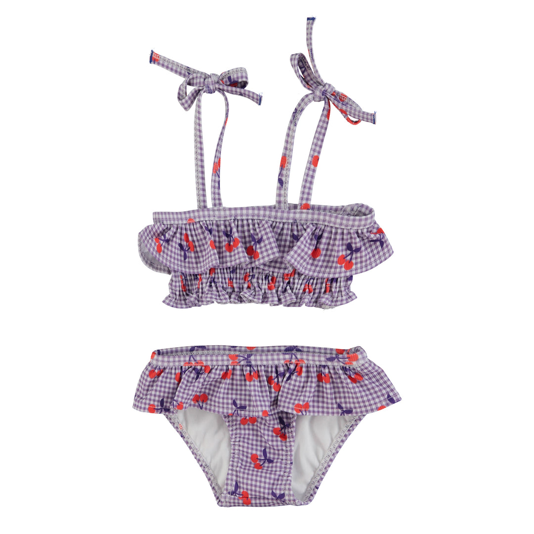 Paarse meisjes bikini van Piupiuchick met kersenprint en ruffles