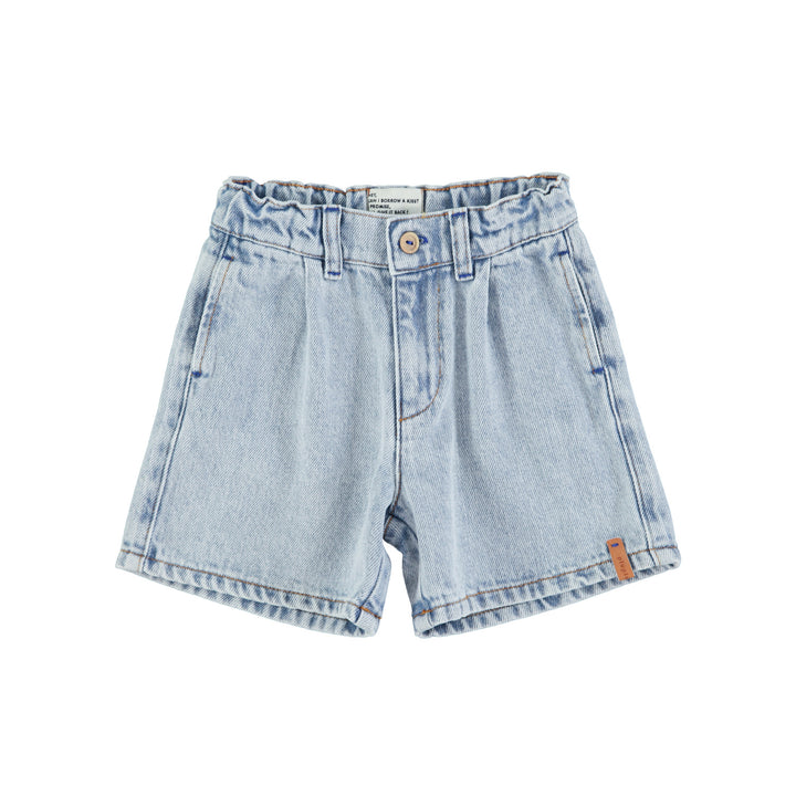 Blauwe denim short van Piupiuchick met zijzakken en geborduurd logo op de achterzak