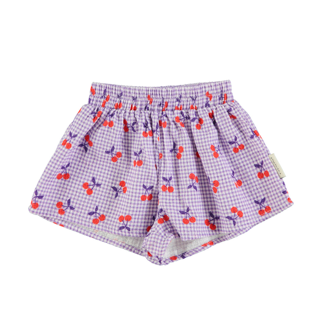 Paarse short van Piupiuchick met ruitjes en kersenprint