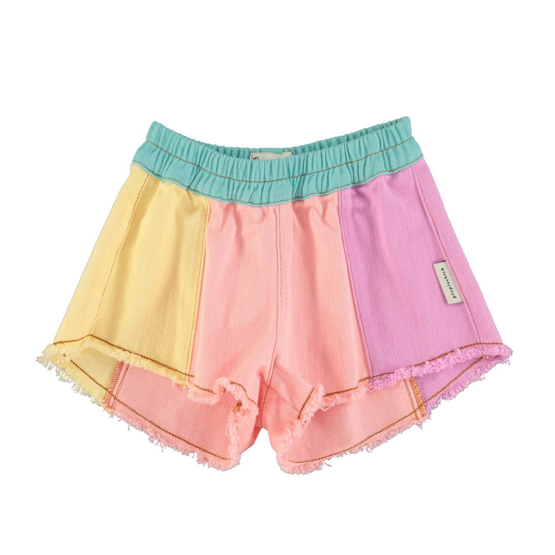 Multicolor pastel short van Piupiuchick met ruffles en elastische tailleband