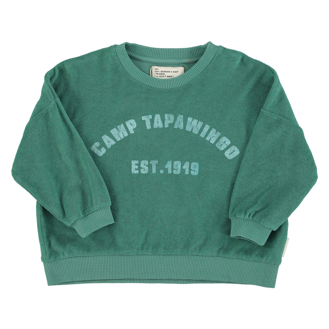 Donkergroene sweater van Piupiuchick met Camp Tapawingo print en geribde details