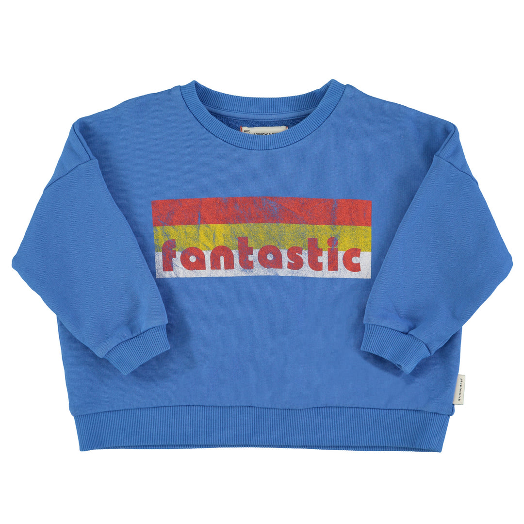 Blauwe sweater van Piupiuchick met Fantastic print en ster op de achterkant