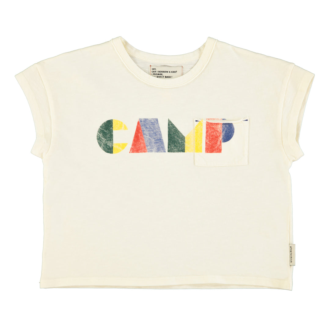 Ecru T-shirt van Piupiuchick met Camp print en borstzakje