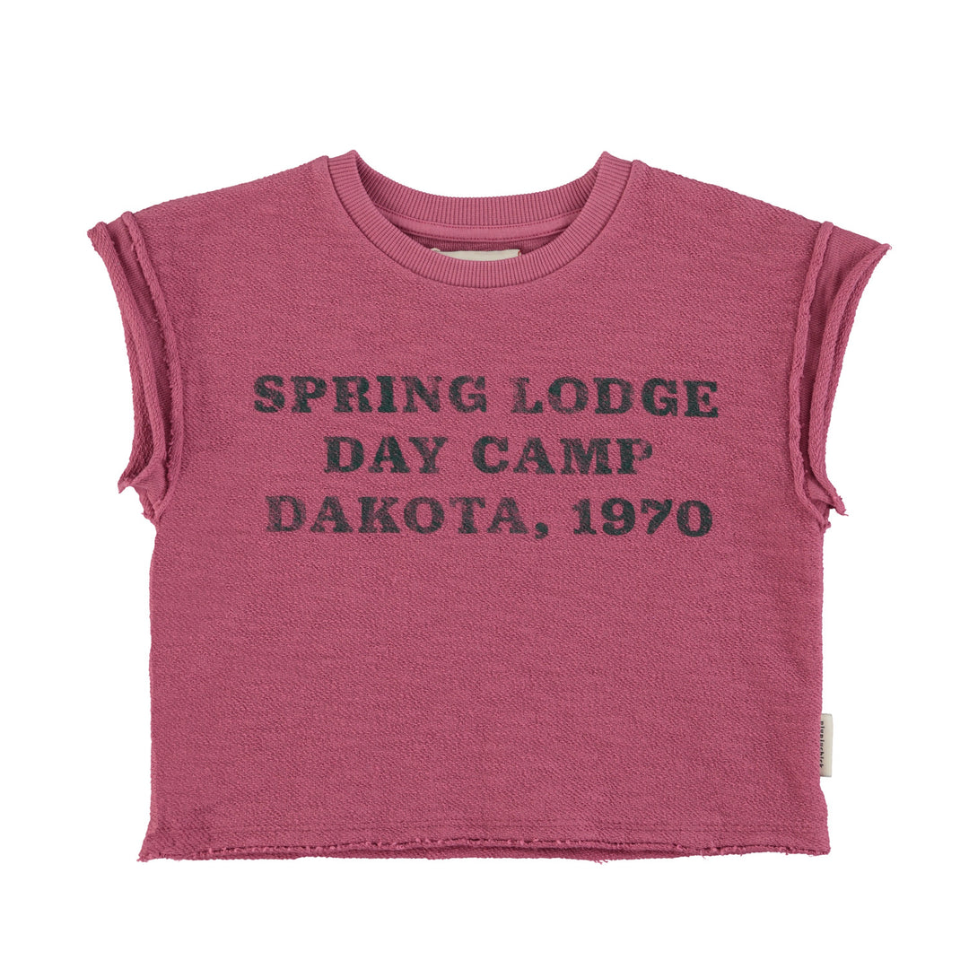 Auberginekleurig T-shirt van Piupiuchick met Spring Lodge Day Camp Dakota, 1970 print