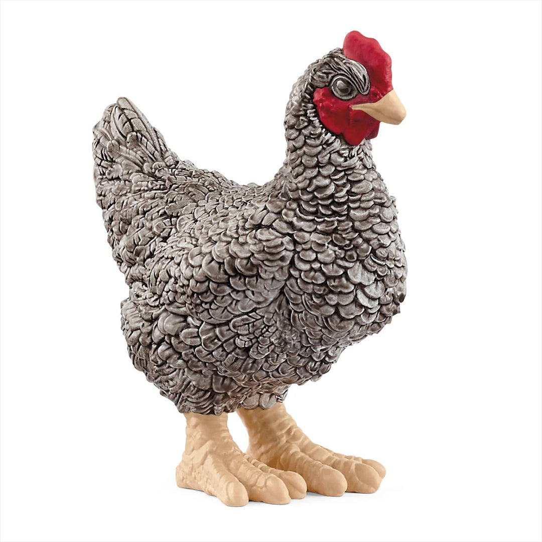 Schleich speelfiguur Plymouth Rock-Kip, zwart-wit, gedetailleerde veren