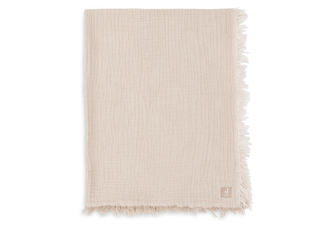 Deken Ledikant 120 x 120 cm Fringe Stripe Biscuit / Ivory