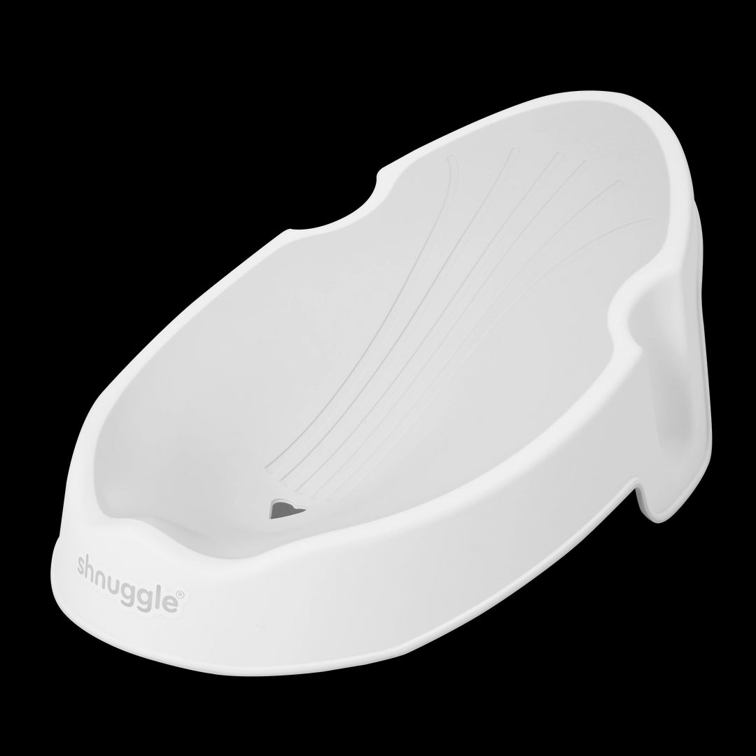 Shnuggle badsteun voor pasgeborenen in wit en grijs, ergonomisch en antislip