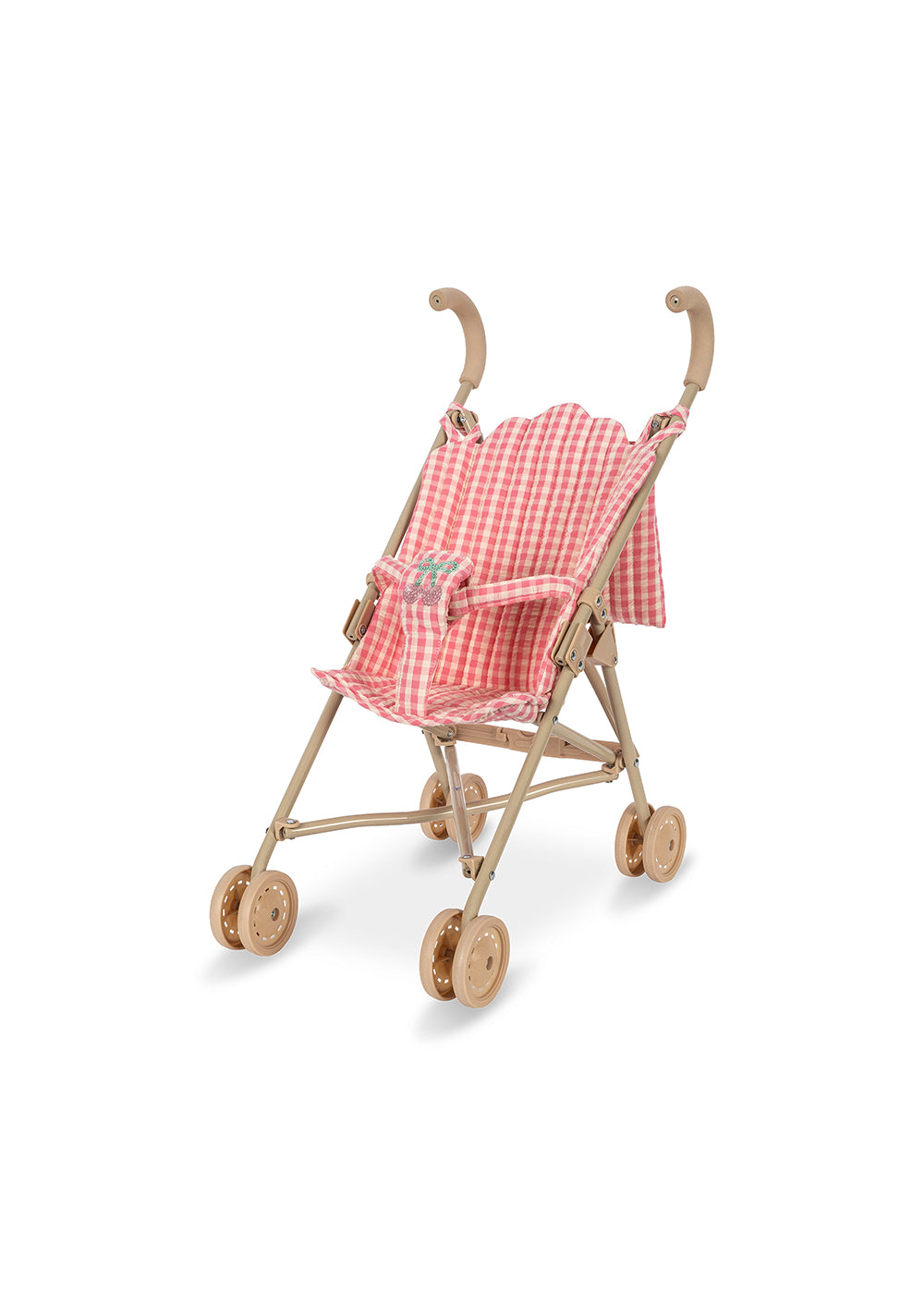 Konges Slojd poppenbuggy in roze ruitprint met EVA-handgrepen
