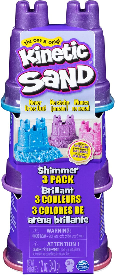 Kinetic Sand glitterset met drie kleuren glinsterend zand