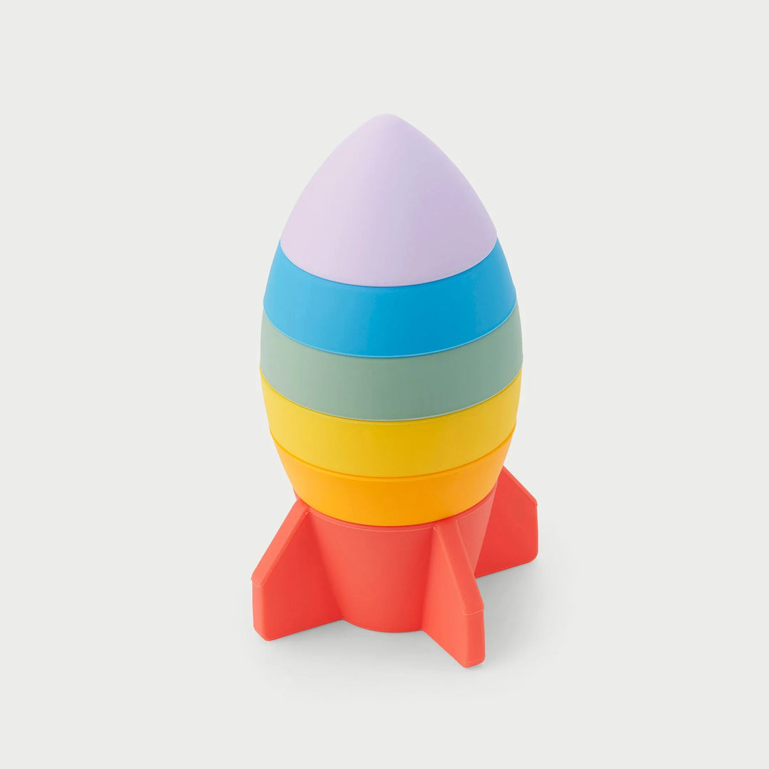 Stapelbare Tickit raket in regenboogkleuren met zes silicone delen