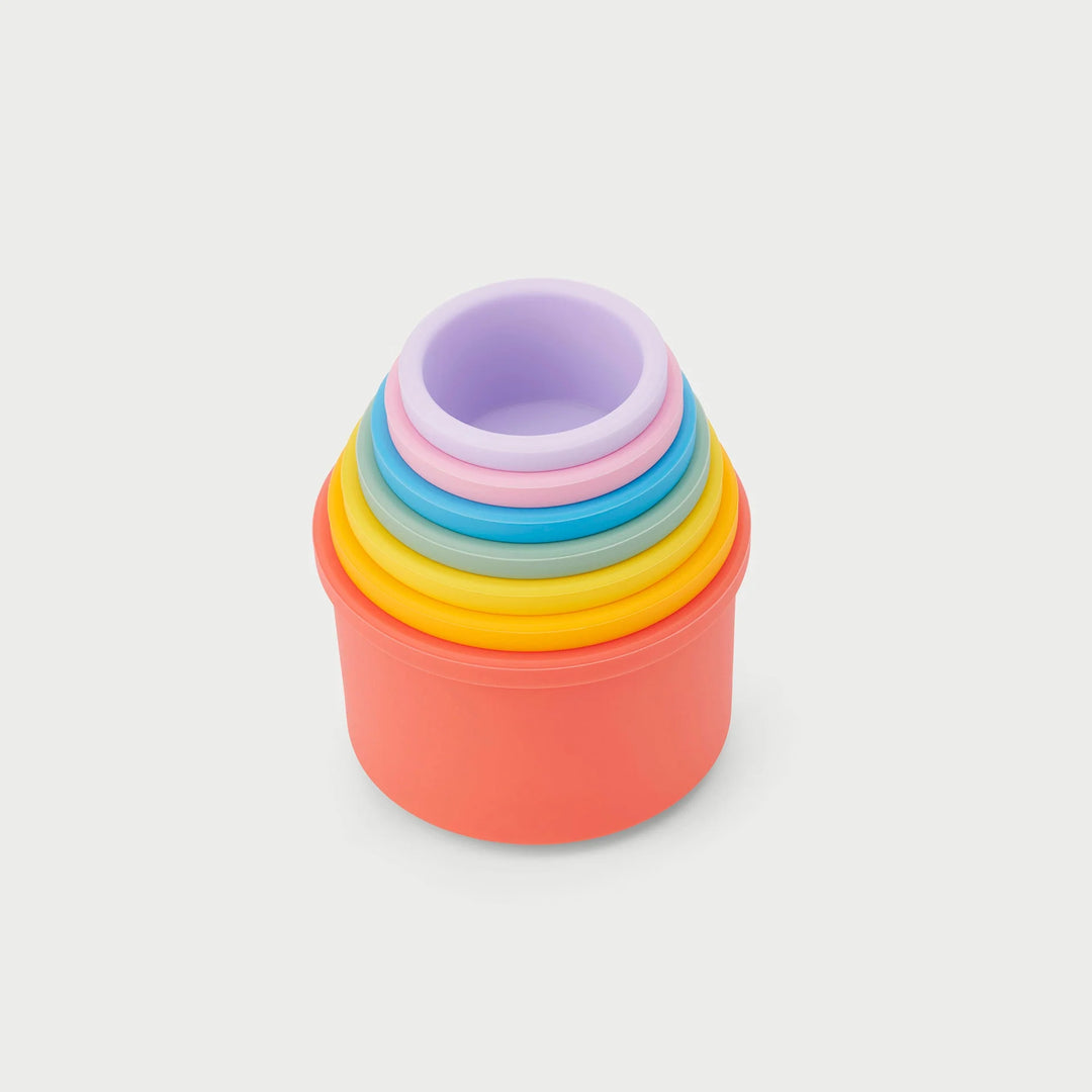 Set van 7 ronde silicone stapelbekers Tickit in regenboogkleuren