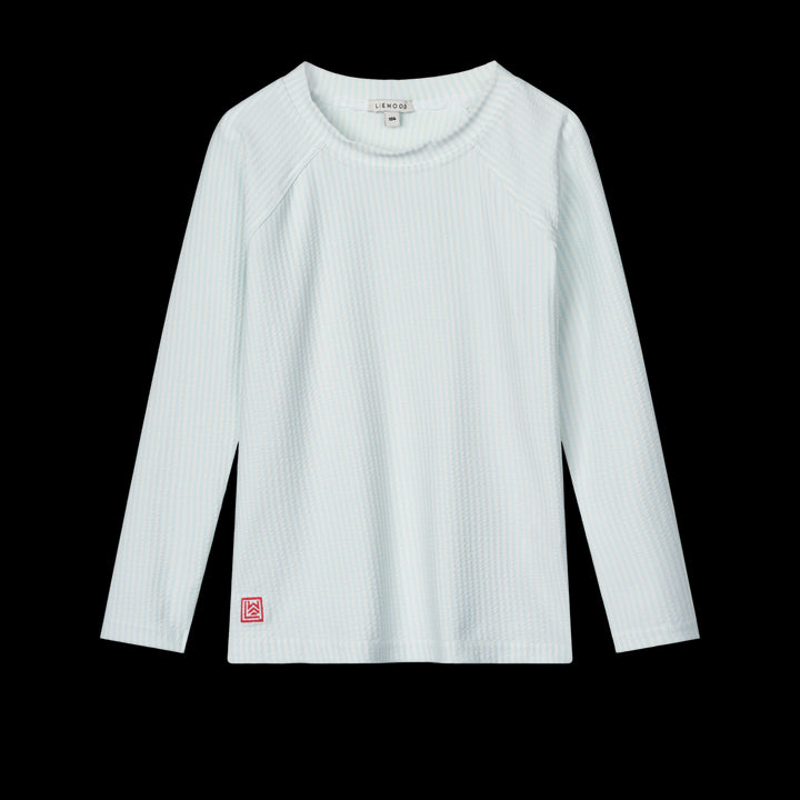 Liewood Noah zwem T-shirt met seersucker textuur in streepdesign Pure Sky / Creme