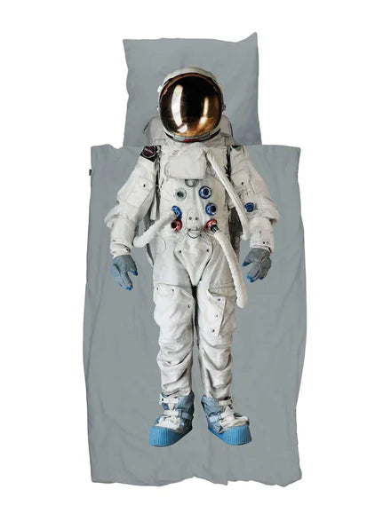 Snurk astronaut dekbedovertrek 140x200 cm met grijze ruimteprint en biologisch katoen