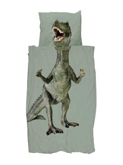 Snurk Dino dekbedovertrek 140x200 cm in Jurassic Green met T-rex print van biologisch katoen