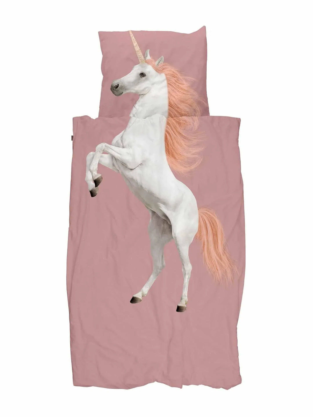 Snurk Unicorn dekbedovertrek 140x200 cm in Dusty Pink met grote eenhoorn fotoprint van biologisch katoen