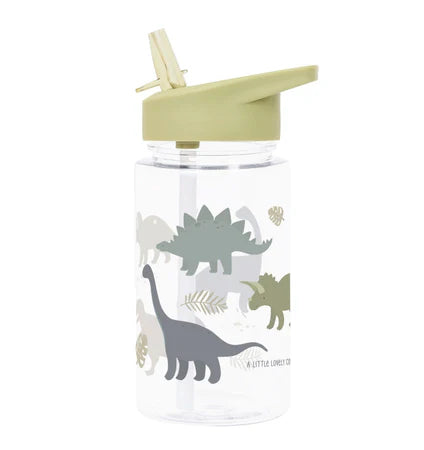 Transparante A Little Lovely Company drinkfles met dinoprint en rietje, 450 ml
