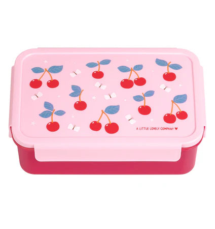 Roze bento lunchbox met kersenprint van A Little Lovely Company met uitneembare vakjes