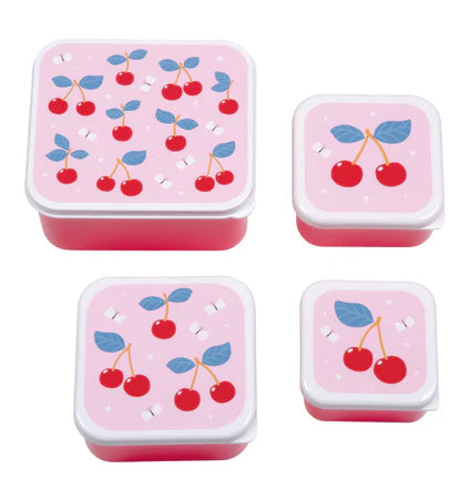 Set van 4 roze snackdoosjes met kersenprint van A Little Lovely Company in verschillende maten