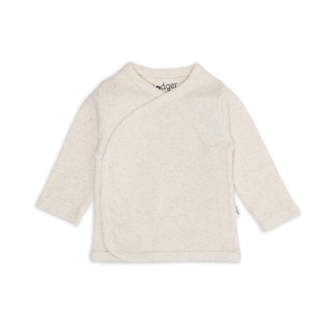 Lodger Topper babyshirt Melange in Birch – biologisch overslagshirt