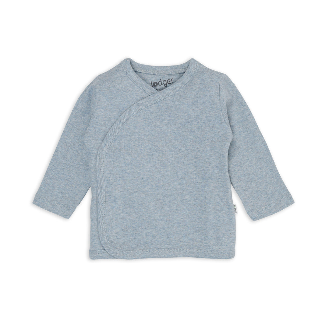 Lodger Topper babyshirt Melange in Blue Fogg – biologisch overslagshirt