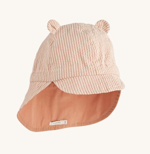 Liewood - Zonnehoedje Gorm Ears Reversible | Seersucker Y/D Stripe Tuscany Rose / Sandy