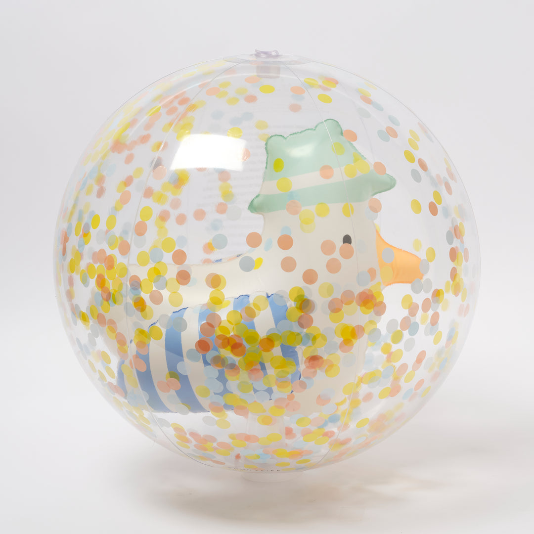 Strandbal met blauwe strepen, glitters en 3D zeemeeuw binnenin