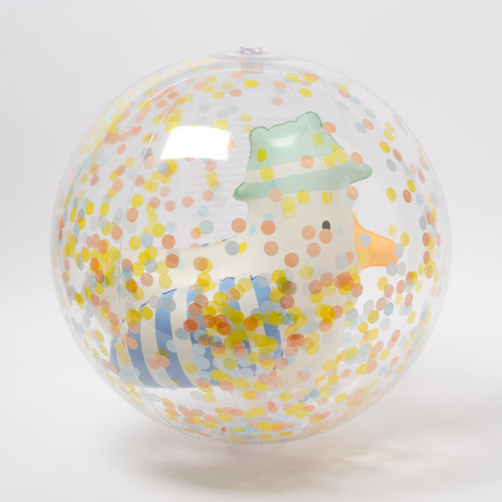 Strandbal met blauwe strepen, glitters en 3D zeemeeuw binnenin