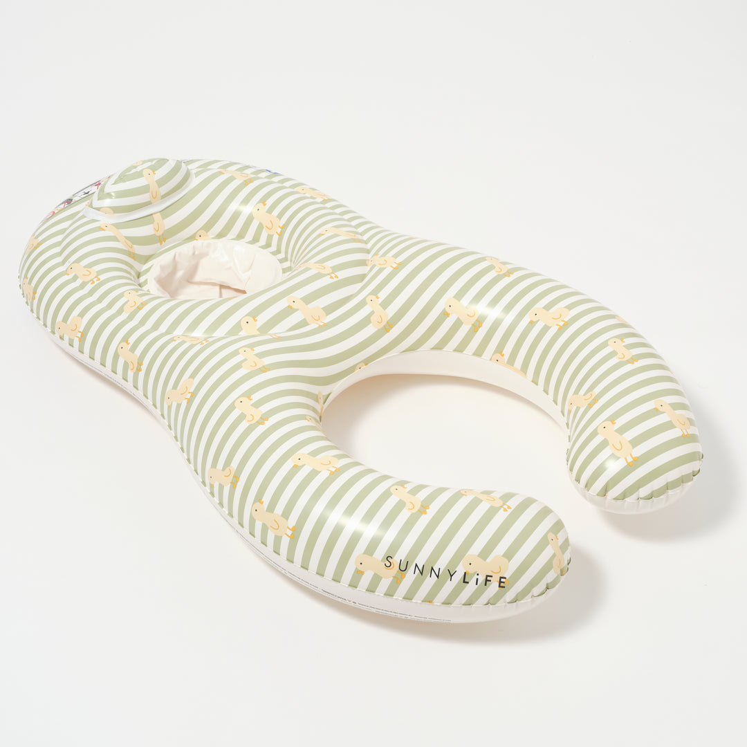 Sunnylife zwemzitje voor ouder en baby in Sage Stripe met eendjesmotief